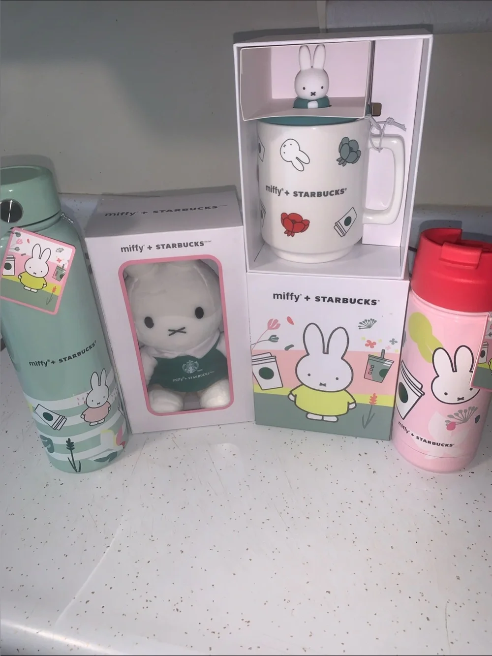 Starbucks Miffy Pink & Mint Drinkware and Plush Gift Set - Picture 1 of 5